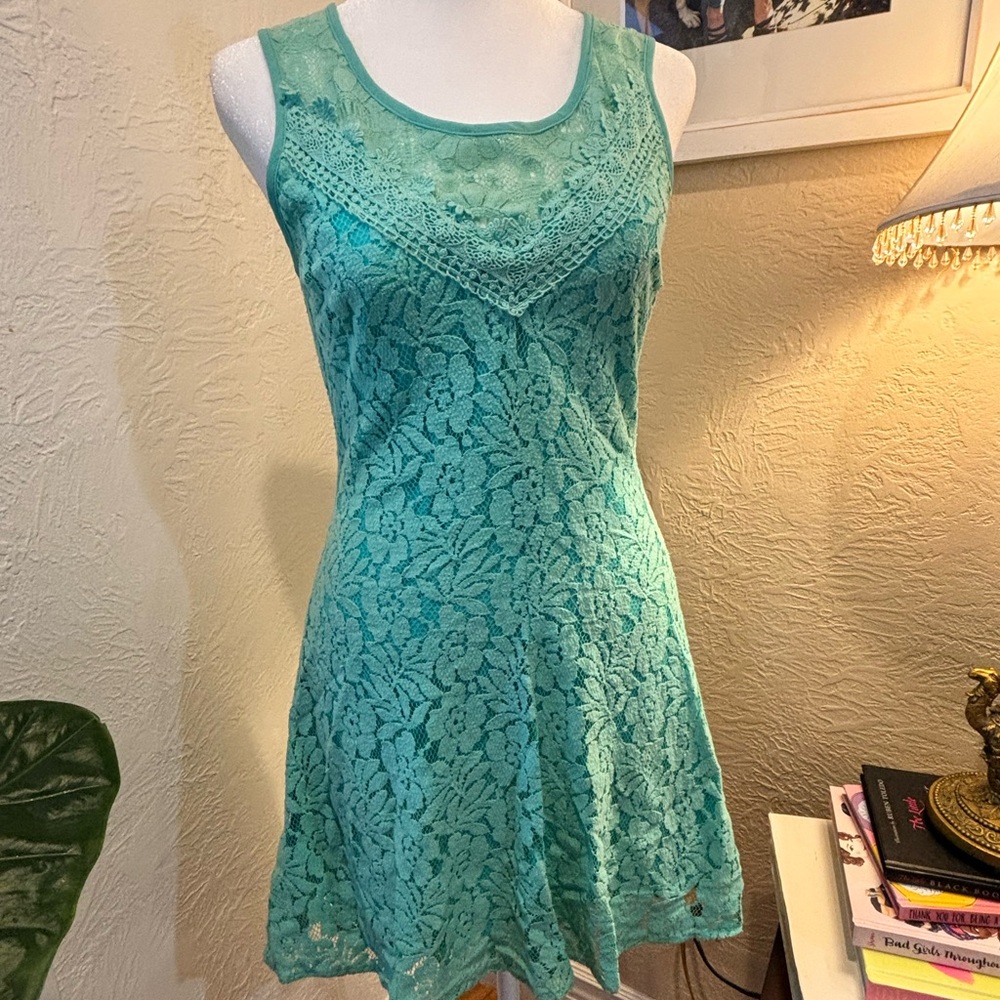 Teal lace high/low dress